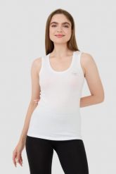 EMPORIO ARMANI Biały top. Białe topy damskie Emporio Armani, xs, bez wzorów, bez kołnierzyka, bez ramiączek. W wyprzedaży za 119.99 zł.