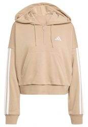 Bluza damska Essentials 3-Stripes French Terry Hoodie Quarter Zip. Brązowe bluzy damskie Adidas, m, bez wzorów, z bawełny, klasyczne, bez ramiączek, z kapturem. Za 200.99 zł.