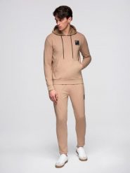 Komplet dresowy męski bluza z kapturem + spodnie dresowe - brązowy V3 - Rozmiar: M. Brązowe bluzy męskie Ombre Clothing, m, bez wzorów, z bawełny, wizytowe, bez ramiączek, z kapturem. Za 399.99 zł.