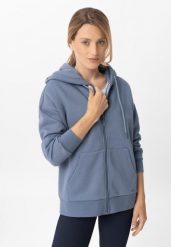 Bluza oversize z kapturem B-LOMY. Niebieskie bluzy damskie Volcano, m, z aplikacjami, z bawełny, bez ramiączek, z kapturem. Za 179.99 zł.