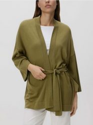 Sweter kimono - oliwkowy. Zielone swetry nierozpinane damskie Reserved, l, bez wzorów, z bawełny, bez kołnierzyka, bez ramiączek. Za 139.99 zł.