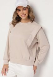Beżowa Bluza z Wiskozą z Podkreśloną Linią Ramion Alithra. Brązowe bluzy damskie Born2be, z aplikacjami, z jeansu, casualowe, bez ramiączek, bez kaptura. Za 79.99 zł.