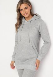 Jasnoszara Bluza z Bawełną z Kapturem Ozdobiona Sznurkami Mivonia. Szare bluzy damskie Born2be, l, bez wzorów, z bawełny, casualowe, bez ramiączek, z kapturem. Za 59.99 zł.