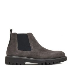 Botki Rieker. Szare botki męskie Rieker, bez wzorów, bez obcasa, bez zapięcia. Za 379.99 zł.