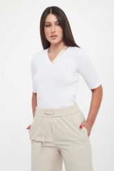 T-shirt damski prążkowany PESRICO. T-shirty damskie Peserico, bez wzorów, prążkowane, bez kołnierzyka, bez ramiączek. Za 1,129.00 zł.