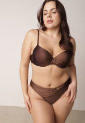 Brązowe Bikini Biustonosz i Figi z Ozdobnym Marszczeniem i Aplikacją Periete. Brązowe bikini Born2be, z aplikacjami. Za 99.99 zł.