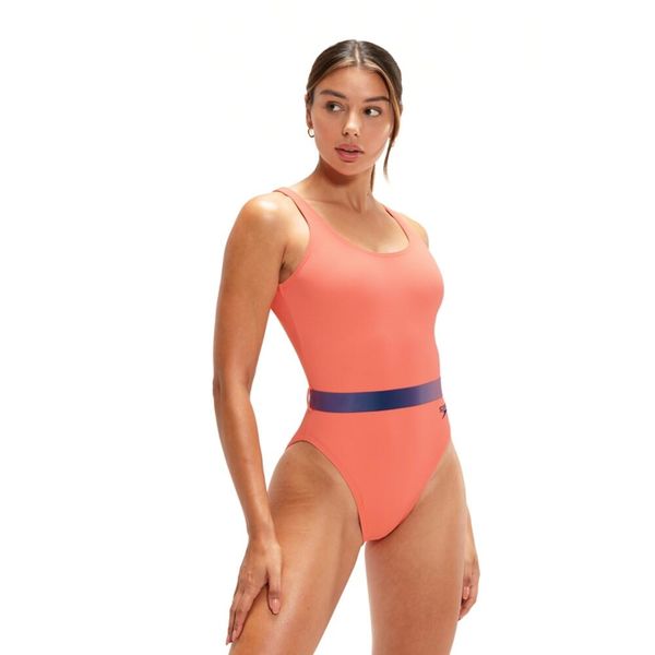Strój pływacki jednoczęściowy damski Speedo Belted Deep U-Back. Fioletowe stroje kąpielowe damskie Speedo, m, bez wzorów. Za 129.99 zł.