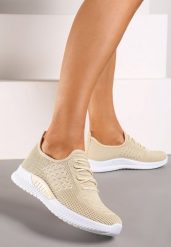 Beżowe Buty Sportowe Bretheis. Brązowe obuwie sportowe damskie Born2be, bez wzorów, z dresówki, z okrągłym noskiem, bez zapięcia. Za 29.99 zł.