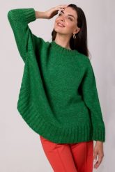 Sweter Oversize z Nietoperzowym Rękawem - Szmaragdowy. Zielone swetry nierozpinane damskie MOE, uniwersalny, bez wzorów, z materiału, bez kołnierzyka, bez ramiączek. Za 201.90 zł.