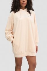 GUESS Beżowa damska długa welurowa bluza Couture. Brązowe bluzy damskie Guess, s, z aplikacjami, z weluru, bez ramiączek, z kapturem. W wyprzedaży za 355.99 zł.