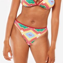 Dół kostiumu kąpielowego surfingowego damski Olaian Nina Sangria. Czerwone bikini OLAIAN, bez wzorów, z elastanu. Za 39.99 zł.