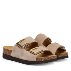 Klapki Scholl. Brązowe klapki damskie Scholl, bez wzorów, bez obcasa, bez zapięcia. Za 389.99 zł.