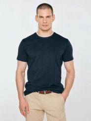 Koszulka męska z kontrastowym wykończeniem granatowa micel 403. Niebieskie t-shirty męskie BIG STAR, l, bez wzorów, z dzianiny, bez kołnierzyka, bez ramiączek. Za 99.99 zł.