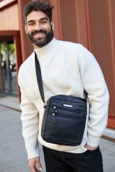 Torba męska skórzana na ramię zgrabna czarna elegancka Beltimore N30. Czarne torby na ramię męskie na ramię. Za 234.90 zł.