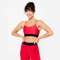 Stanik sportowy Domyos. Czarne bielizna sportowa damska DOMYOS, l, bez wzorów, z elastanu. W wyprzedaży za 39.99 zł.