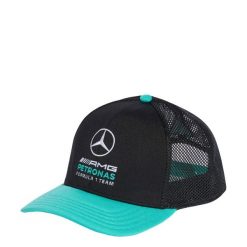 CZAPKA Z PŁASKIM DASZKIEM MERCEDES-AMG PETRONAS FORMULA 1 TEAM DNA. Czarne czapki damskie Adidas, bez wzorów, z elastanu, eleganckie. Za 149.00 zł.