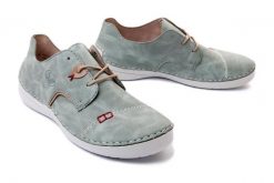 RIEKER 52528-52 green, półbuty damskie. Zielone półbuty damskie Rieker, bez wzorów, bez obcasa, bez zapięcia. Za 209.93 zł.