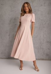 Różowa Rozkloszowana Sukienka Koktajlowa VICES na Krótki Rękaw Nessesha. Czerwone sukienki damskie Renee, na randkę, l, bez wzorów, eleganckie, bez kołnierzyka, bez ramiączek, maxi, rozkloszowane. Za 199.99 zł.