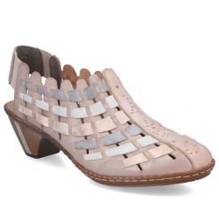 Skórzane półbuty damskie na obcasie komfortowe elastyczne kremowe Rieker 46778-64. Białe półbuty damskie Rieker, bez wzorów, ze skóry, bez obcasa, na obcasie, bez zapięcia. Za 349.00 zł.