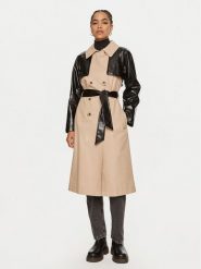 Sisley Trencz 2XDXLN04K Beżowy Oversize. Brązowe płaszcze damskie Sisley, bez wzorów, z bawełny, bez kołnierzyka, bez kaptura. Za 699.99 zł.