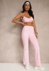 Różowe Spodnie Dzwony Legginsy High Waist Onellin. Czerwone legginsy damskie Renee, bez wzorów, z jeansu. Za 49.99 zł.