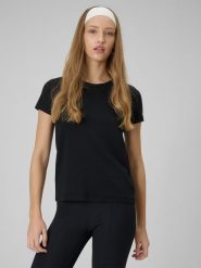 4F T-shirt slim gładki damski - czarny XXL. Czarne t-shirty damskie 4F, xxl, bez wzorów, z bawełny, klasyczne, bez kołnierzyka, bez ramiączek. Za 49.99 zł.