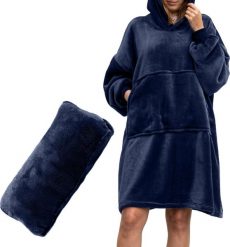 Froster Bluzair Bluza Koc z Kapturem XXL Ciepła Granat 4w1. Bluzy damskie Froster, xxl, bez wzorów, bez ramiączek, z kapturem. Za 162.41 zł.