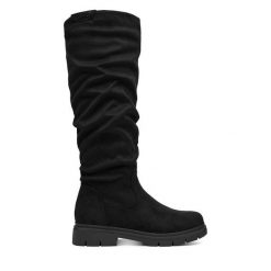 Kozaki Go Soft. Czarne kozaki damskie GO SOFT, bez wzorów, bez obcasa, na płaskiej podeszwie, bez zapięcia. Za 249.99 zł.