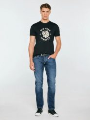 Koszulka męska z kontrastowym nadrukiem czarna renner 906. Czarne t-shirty męskie BIG STAR, l, bez wzorów, z bawełny, bez kołnierzyka, bez ramiączek. Za 99.99 zł.