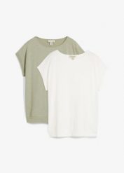 T-shirt z czystej bawełny organicznej (2 szt.). Niebieskie t-shirty damskie bonprix, bez wzorów, z bawełny, bez kołnierzyka, bez ramiączek. Za 72.99 zł.