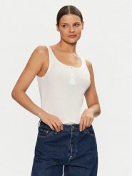 Tommy Jeans Top DW0DW19492 Biały Slim Fit. Białe topy damskie Tommy Jeans, l, bez wzorów, z bawełny, bez kołnierzyka, bez ramiączek. Za 99.99 zł.