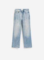 Jeansy straight ze strassem - niebieski. Niebieskie jeansy damskie Reserved, bez wzorów, z bawełny. Za 279.99 zł.