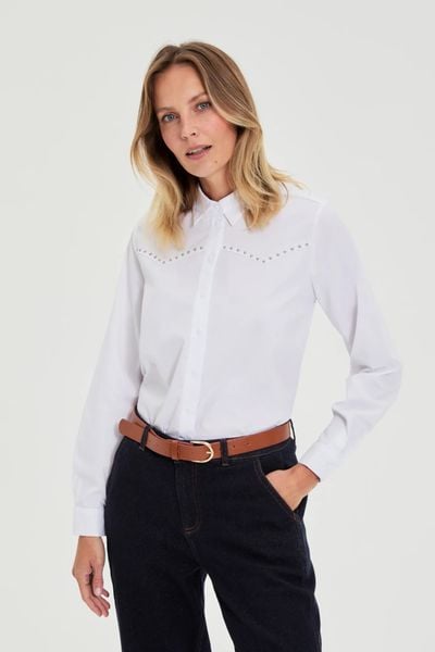 Gładka koszula biała. Białe koszule damskie MOODO, l, bez wzorów, z bawełny, bez kołnierzyka, bez ramiączek. Za 119.99 zł.