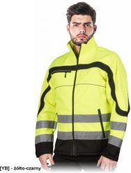 NEMO - męska kurtka SOFTSHELL ochronna, stójka, 3 kieszenie, powłoka 100% poliester, pasy odblaskowe - żółto-czarny M. Brązowe kurtki męskie Reis, m, bez wzorów, z poliesteru, bez kaptura. Za 171.54 zł.
