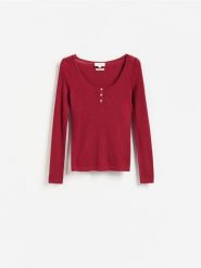 Sweter z wełny merino - koralowy. Pomarańczowe swetry nierozpinane damskie Reserved, l, bez wzorów, z wełny, bez kołnierzyka, bez ramiączek. Za 199.99 zł.
