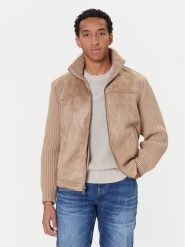Guess Kurtka z imitacji skóry M5BR79 Z5570 Beżowy Regular Fit. Brązowe kurtki męskie Guess, m, z aplikacjami, ze skóry, bez kaptura. Za 639.99 zł.