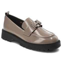 Beżowe Półbuty Vinceza Eleganckie Obuwie Damskie. Brązowe półbuty damskie VINCEZA, bez wzorów, z lakierowanej skóry, eleganckie, bez obcasa, bez zapięcia. Za 152.99 zł.