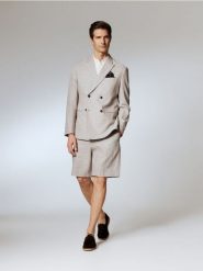 Szorty garniturowe z lnem - beżowy. Brązowe garnitury męskie Reserved, l, bez wzorów, z bawełny. Za 149.99 zł.