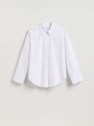 Bawełniana koszula - biały. Białe koszule damskie Reserved, l, bez wzorów, z bawełny, bez kołnierzyka, bez ramiączek. Za 109.99 zł.