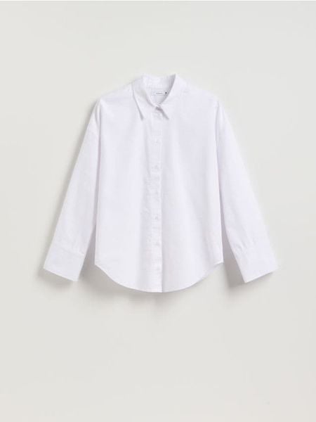 Bawełniana koszula - biały. Białe koszule damskie Reserved, l, bez wzorów, z bawełny, bez kołnierzyka, bez ramiączek. Za 109.99 zł.