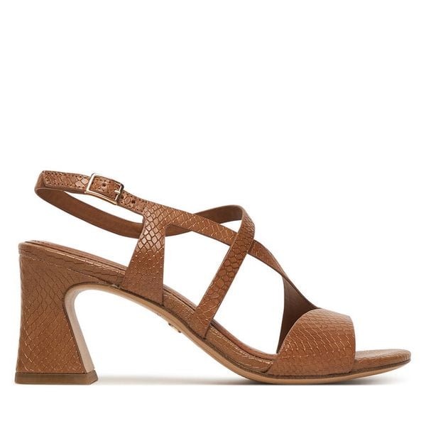 Sandały Tamaris. Brązowe sandały damskie Tamaris, bez wzorów, bez obcasa, na słupku, bez zapięcia. Za 208.99 zł.