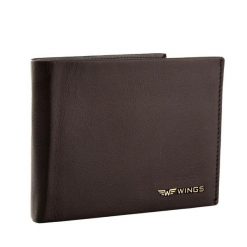 Męski brązowy portfel WINGS z naturalnej skóry koziej. Brązowe portfele męskie Wings, bez wzorów, ze skóry. Za 79.90 zł.