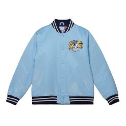 Gruba satynowa kurtka Mitchell & Ness Université de la Caroline du nord. Niebieskie kurtki męskie Mitchell & Ness, s, bez wzorów, z materiału, bez kaptura. Za 559.00 zł.