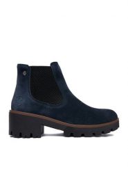 Rieker Botki CEO-79265-14 Granatowy. Niebieskie botki damskie Rieker, bez wzorów, ze skóry, bez obcasa, na słupku, bez zapięcia. Za 399.99 zł.