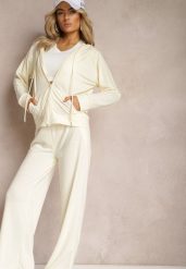 Jasnożółty Luźny Komplet Dresowy Szerokie Spodnie i Bluza z Kapturem Gossame. Żółte bluzy damskie Renee, s, bez wzorów, z dresówki, sportowe, bez ramiączek, z kapturem. Za 74.99 zł.