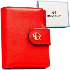 Pionowy portfel damski ze skóry ekologicznej w czerwonym kolorze, zamykany na zatrzask i suwak - Rovicky. Czerwone portfele damskie ROVICKY, ze skóry ekologicznej. Za 89.99 zł.