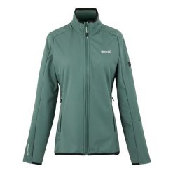 Kurtka damska na pełny zamek Regatta Moutdale. Zielone kurtki sportowe damskie Regatta, bez wzorów, z materiału, bez ramiączek, bez kaptura, trekkingowe. Za 271.00 zł.