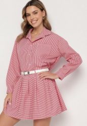 Czerwony Komplet Koszula i Rozkloszowana Spódnica Novarene. Czerwone koszule damskie Born2be, m, bez wzorów, eleganckie, bez kołnierzyka, bez ramiączek. Za 129.99 zł.
