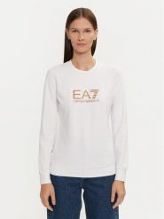 EA7 Emporio Armani Bluza 8NTM35 TJTXZ 0186 Biały Regular Fit. Białe bluzy damskie EA7 Emporio Armani, xl, bez wzorów, z bawełny, bez ramiączek, bez kaptura. Za 329.99 zł.