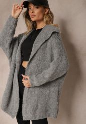 Szary Kardigan z Domieszką Wełny i Wiskozy Zdobiony Szerokim Kołnierzem Venvella. Szare kardigany damskie Renee, z aplikacjami, z jeansu, biznesowe, bez kołnierzyka. Za 169.99 zł.